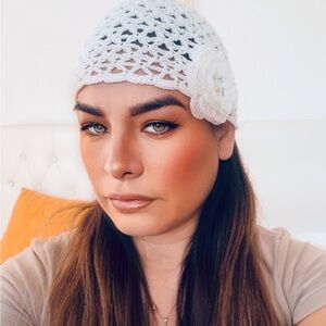 Elegant White Handmade knitted Crochet summer hat. New